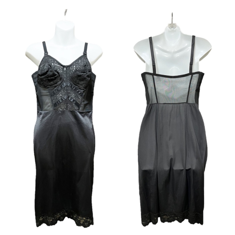 50s Vintage Black Full Slip Gown Kayser Form Fitted Bustier  Type Top 36C